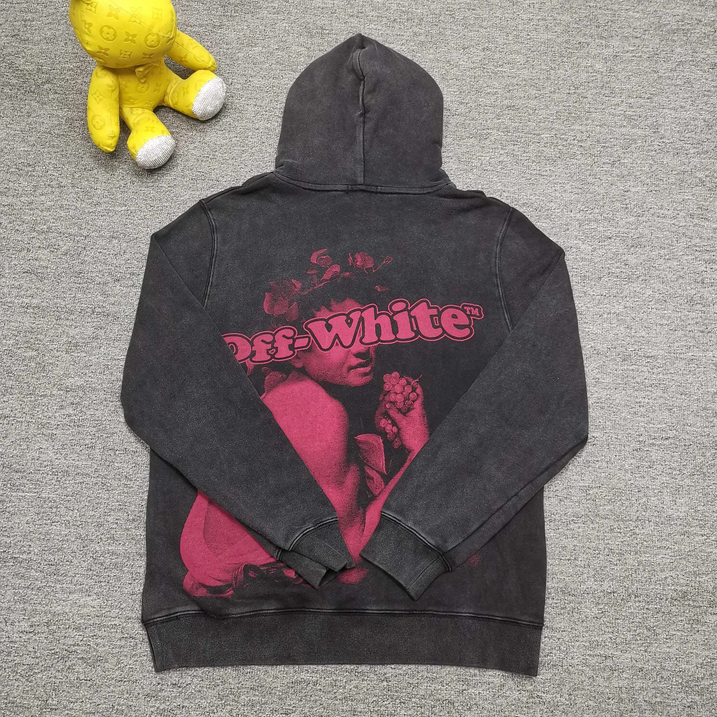 off white 25ss new portrait oil painting 460g washed hooded sweatshirt Color: washed black Size: S M L XL P410